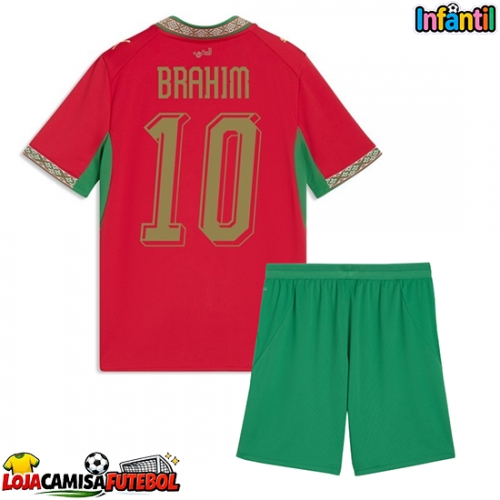 Camisa de Futebol Marrocos Brahim Diaz #10 Equipamento Principal Infantil Mundo 2026 Manga Curta (+ Calças curtas)